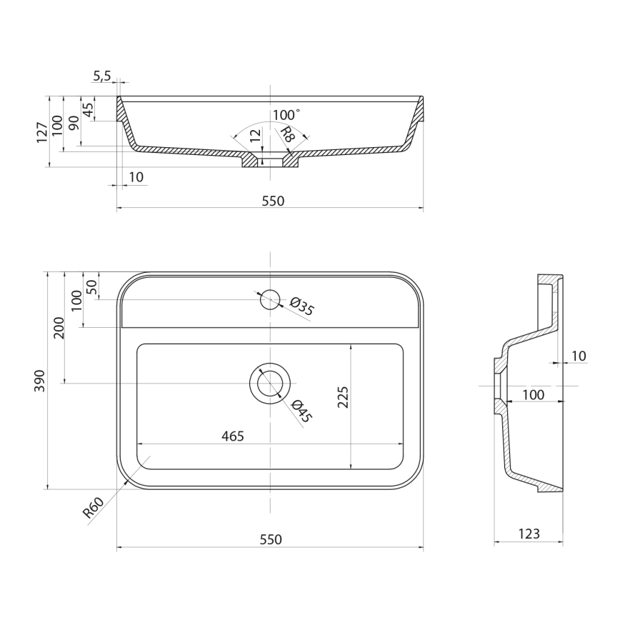 Sapho - vgradni umivalnik 55x39 cm keramika/bela