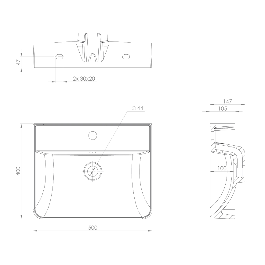 Sapho - Viseči umivalnik 50x40 cm kompozitni marmor/bela