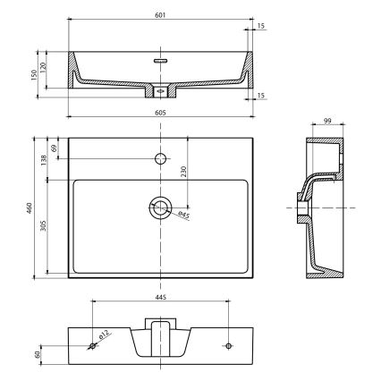 Sapho - Viseči umivalnik AQUATIC 60x46 cm keramika/bela