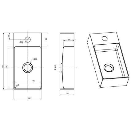 Sapho - Viseči umivalnik AURUM 36,5 x 18 cm v matni bakreni barvi