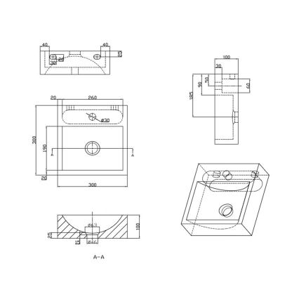 Sapho - Viseči umivalnik BLOK 30x30 cm antracit