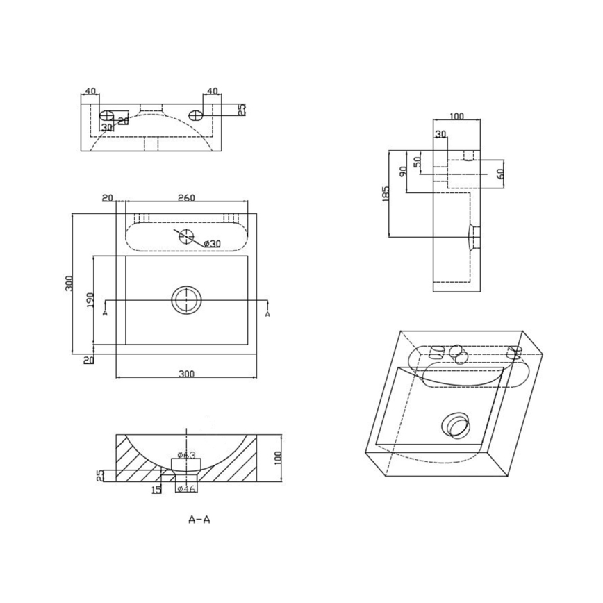 Sapho - Viseči umivalnik BLOK 30x30 cm antracit