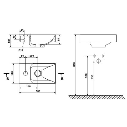 Sapho - Viseči umivalnik PICCOLINO 31x17 cm levi/liti marmor/bel