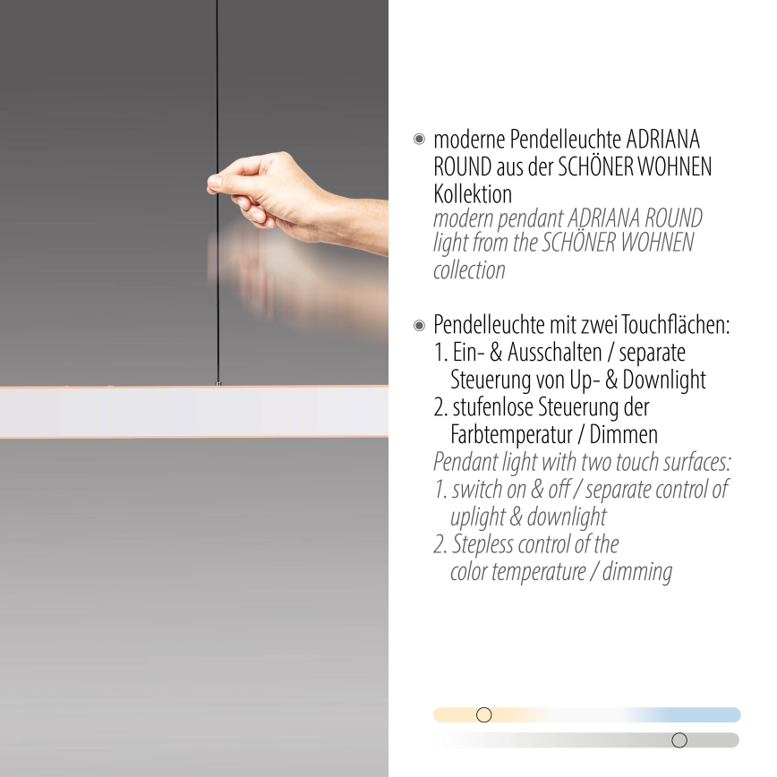 Schöner Wohnen 12577-16 - Zatemnjiv LED lestenec na jeklenem kablu ADRIANA ROUND 2xLED/24W/230V 2700/3000/3500/4000/5000K bela