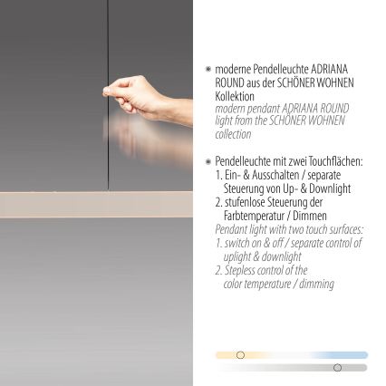 Schöner Wohnen 12577-39 - zatemljiv LED viseči lestenec na kablu ADRIANA ROUND 2xLED/24W/230V 2700/3000/3500/4000/5000K 160 cm siva