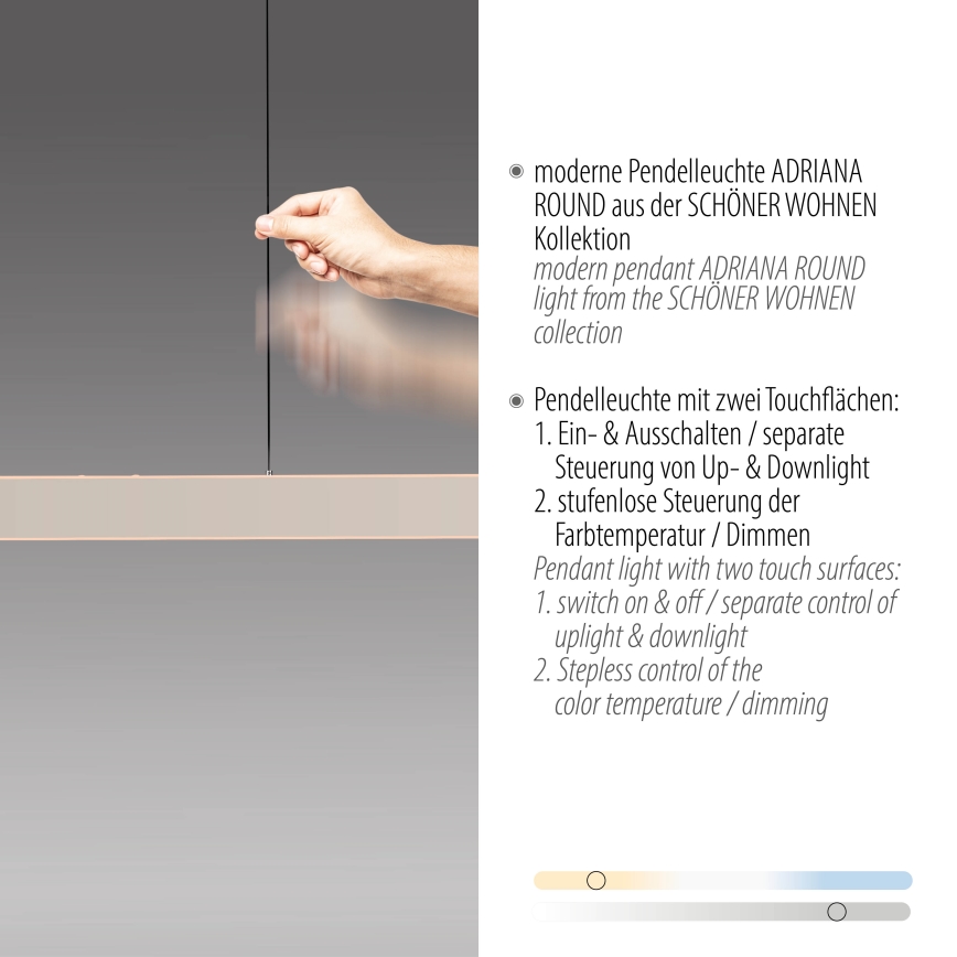 Schöner Wohnen 12577-39 - zatemljiv LED viseči lestenec na kablu ADRIANA ROUND 2xLED/24W/230V 2700/3000/3500/4000/5000K 160 cm siva
