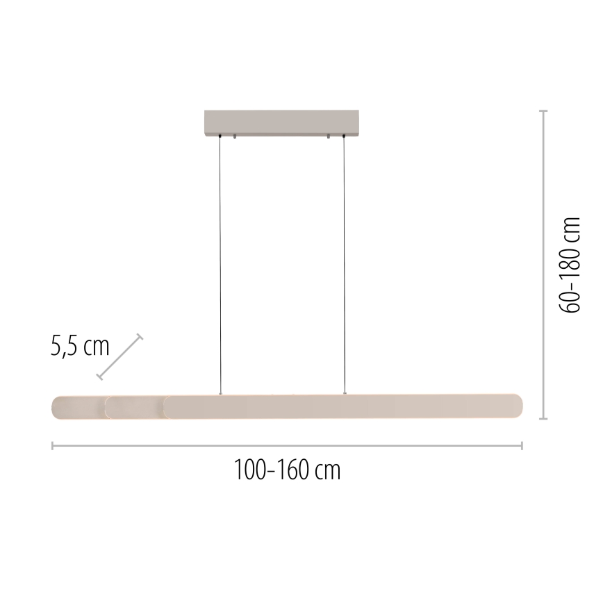Schöner Wohnen 12577-39 - zatemljiv LED viseči lestenec na kablu ADRIANA ROUND 2xLED/24W/230V 2700/3000/3500/4000/5000K 160 cm siva