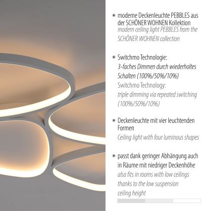 Schöner Wohnen 14038-16 - LED Zatemnljivo stropno svetilo PEBBLES LED/35,5W/230V belo