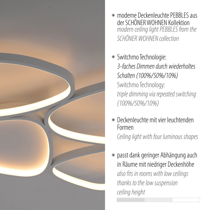 Schöner Wohnen 14038-16 - LED Zatemnljivo stropno svetilo PEBBLES LED/35,5W/230V belo