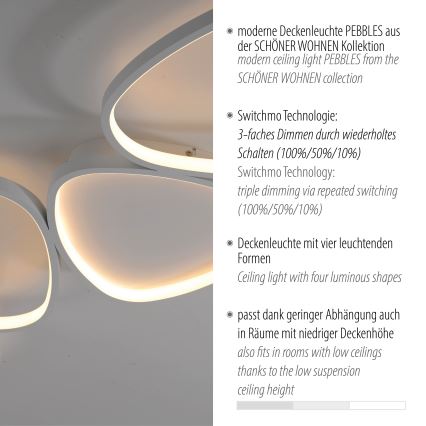 Schöner Wohnen 14039-16 - Stropna LED svetilka z zatemnitvijo PEBBLES, LED/35,5W/230V, bela
