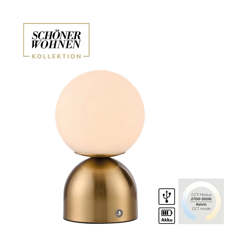 Schöner Wohnen 19218-12 - zatemnjiva na dotik polnilna namizna svetilka RUDI LED/1,2W/5V 3000-6000K 1200 mAh zlata