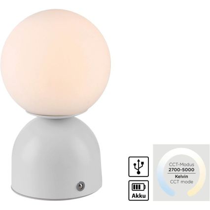 Schöner Wohnen 19218-16 - LED zatemnjiva namizna polnilna svetilka RUDI, upravljanje na dotik, LED/1,2W/5V 3000-6000K 1200 mAh, bela