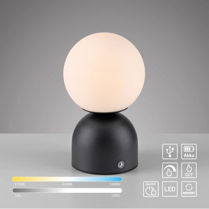 Schöner Wohnen 19218-18 - LED na dotik z nastavljivo svetlostjo, polnilna namizna svetilka RUDI LED/1,2W/5V 3000-6000K 1200 mAh črna