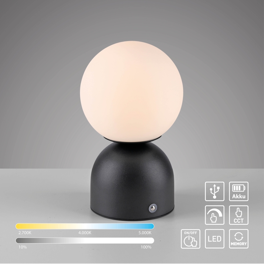 Schöner Wohnen 19218-18 - LED na dotik z nastavljivo svetlostjo, polnilna namizna svetilka RUDI LED/1,2W/5V 3000-6000K 1200 mAh črna
