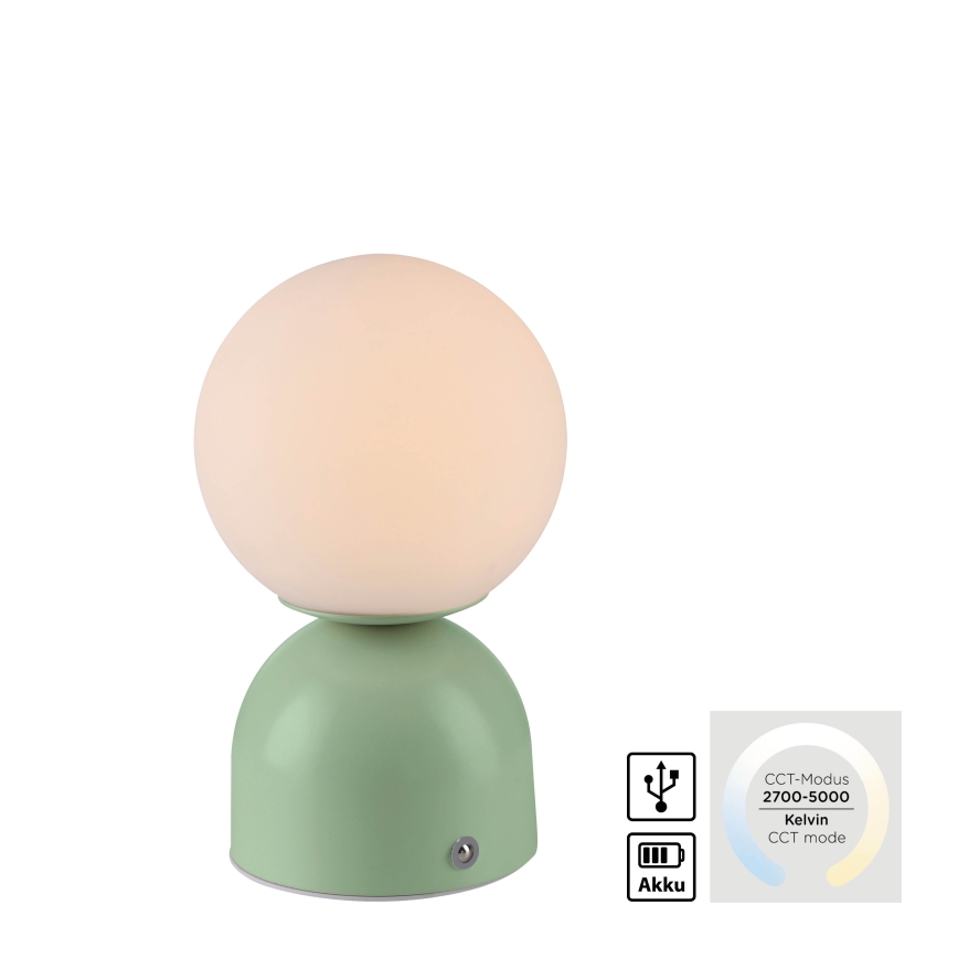 Schöner Wohnen 19218-43 - zatemnjevalna LED namizna svetilka RUDI, polnilna, upravljanje na dotik, LED/1,2W/5V 3000-6000K 1200 mAh, zelena