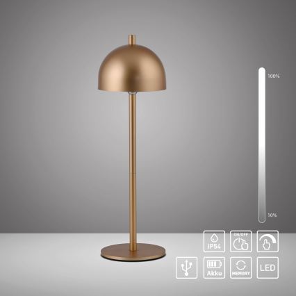 Schöner Wohnen 19244-12 - LED zatemnjevalna namizna polnilna zunanja svetilka BELLIS, na dotik, LED/2,5W/5V 2600 mAh IP54, zlata