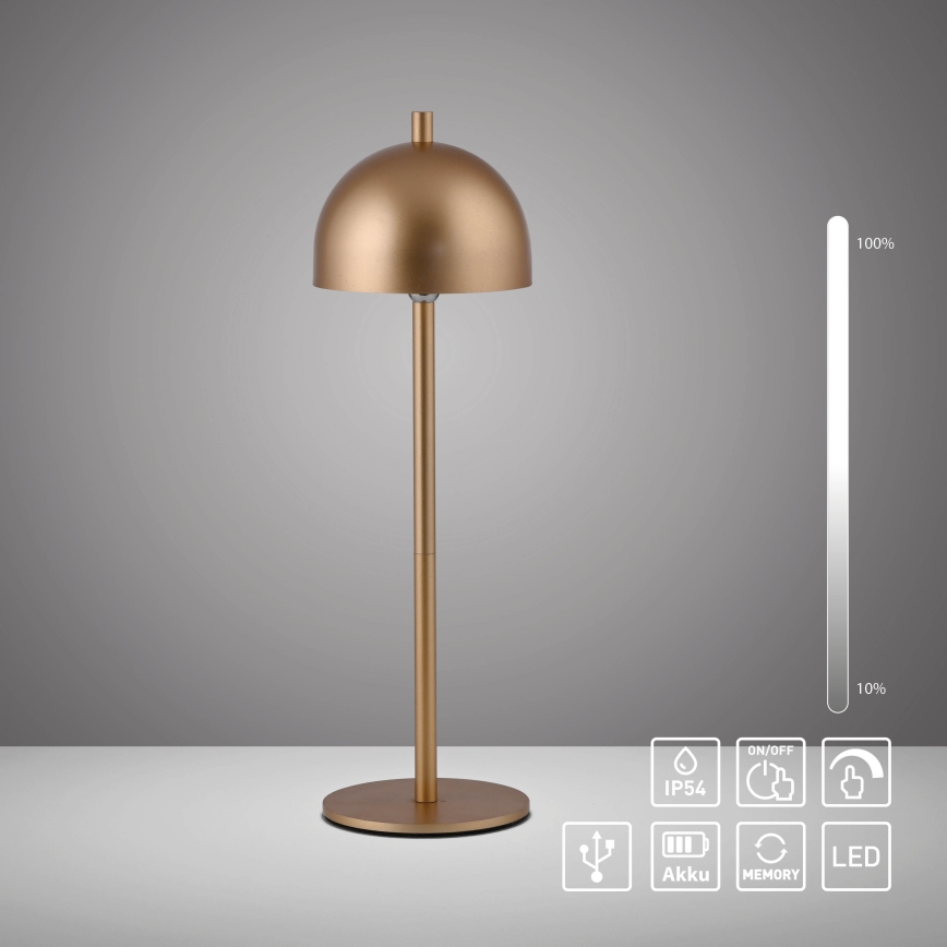 Schöner Wohnen 19244-12 - LED zatemnjevalna namizna polnilna zunanja svetilka BELLIS, na dotik, LED/2,5W/5V 2600 mAh IP54, zlata