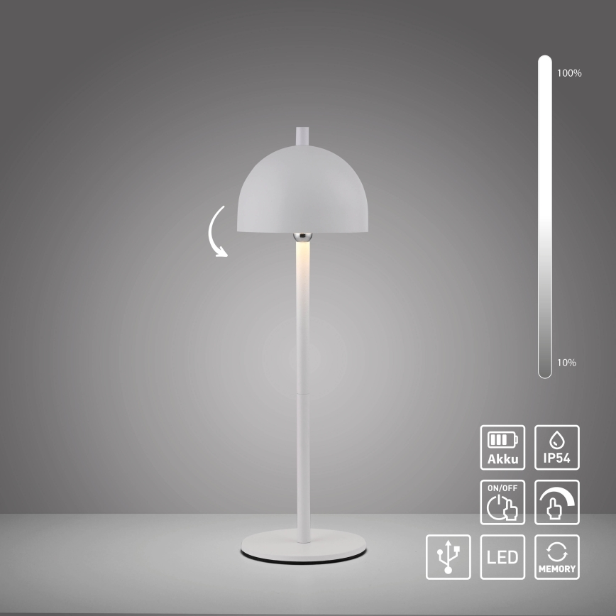 Schöner Wohnen 19244-16 - LED zatemnljiva na dotik upravljana polnilna zunanja namizna svetilka BELLIS LED/2,5W/5V 2600 mAh IP54 bela