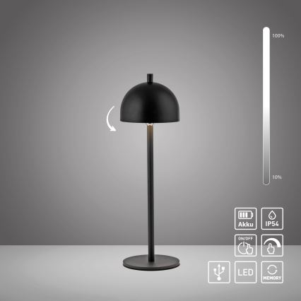 Schöner Wohnen 19244-18 - Zunanja polnilna LED namizna svetilka BELLIS, s funkcijo zatemnitve, upravljanje na dotik, LED/2,5W/5V, 2600 mAh, IP54, črna