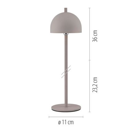 Schöner Wohnen 19244-39 - LED zatemnjevalna polnilna zunanja namizna svetilka BELLIS, upravljanje na dotik, LED/2,5 W/5 V, 2600 mAh, IP54, siva