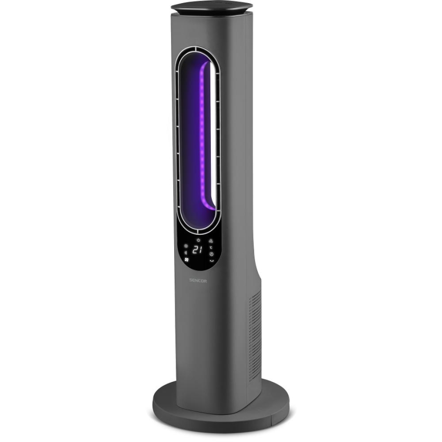 Sencor - Stolpni brezlopatični keramični ventilator 1200/2000W/230V antracit + daljinski upravljalnik