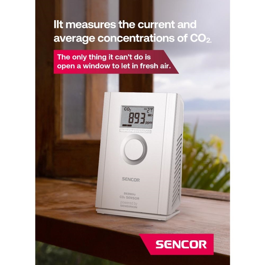 Sencor - Brezžični senzor ogljikovega dioksida 5V/3xAA 2000 mAh