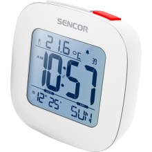 Sencor - Budilka z LCD zaslonom in termometrom 2xAAA bela