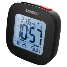 Sencor - Budilka z LCD zaslonom in termometrom 2xAAA črna