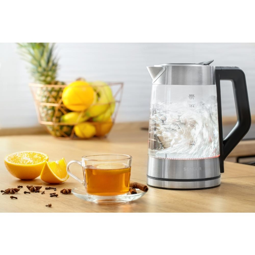 Sencor - Električni kuhalnik vode s termoregulacijo 1,7 l 2200W/230V mat krom/črna