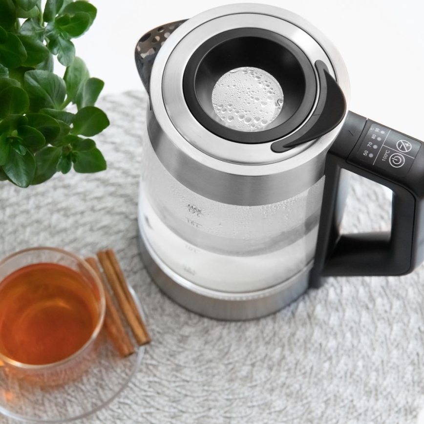 Sencor - Električni kuhalnik vode s termoregulacijo 1,7 l 2200W/230V mat krom/črna