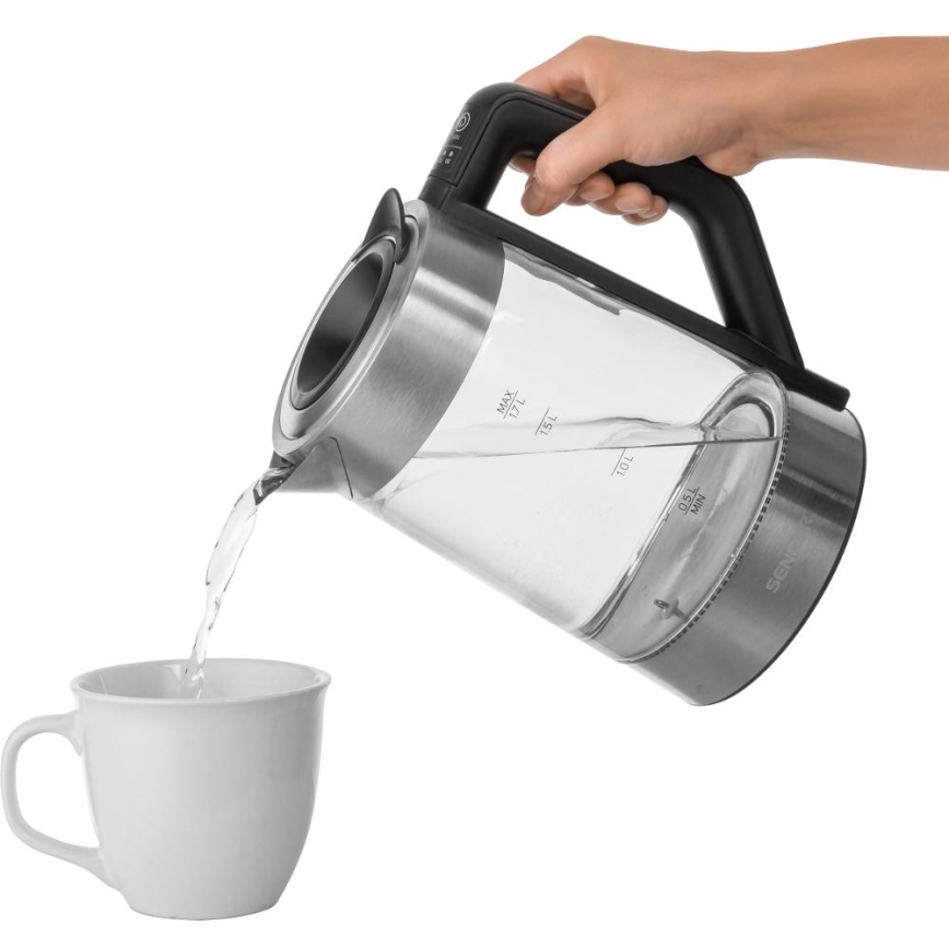 Sencor - Električni kuhalnik vode s termoregulacijo 1,7 l 2200W/230V mat krom/črna