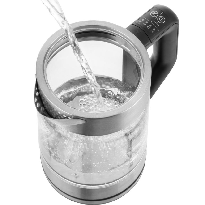 Sencor - Električni kuhalnik vode s termoregulacijo 1,7 l 2200W/230V mat krom/črna