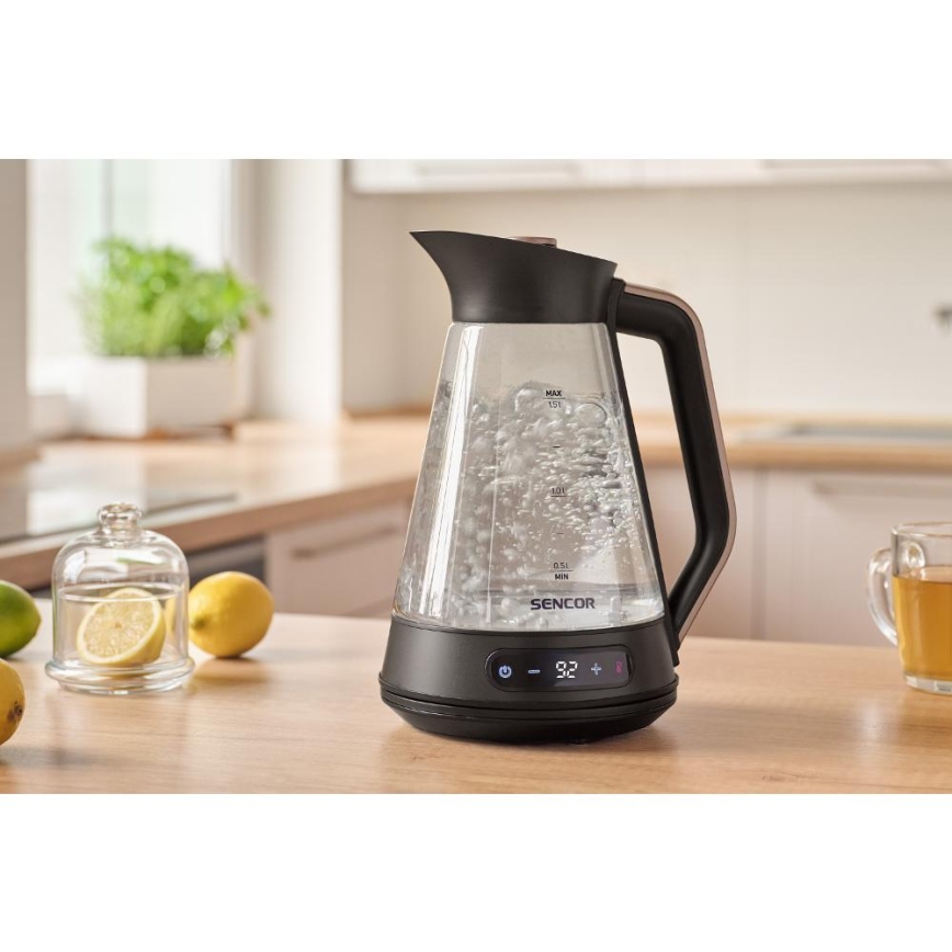 Sencor - Električni kuhalnik vode z nastavljivo regulacijo temperature 1,5 l 2150W/230V črn/rose gold