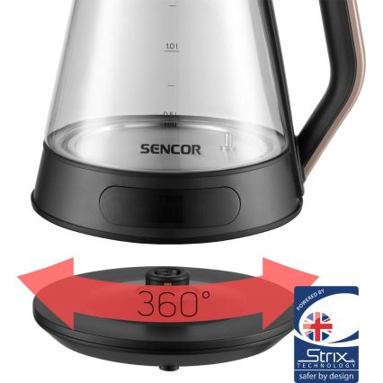 Sencor - Električni kuhalnik vode z nastavljivo regulacijo temperature 1,5 l 2150W/230V črn/rose gold