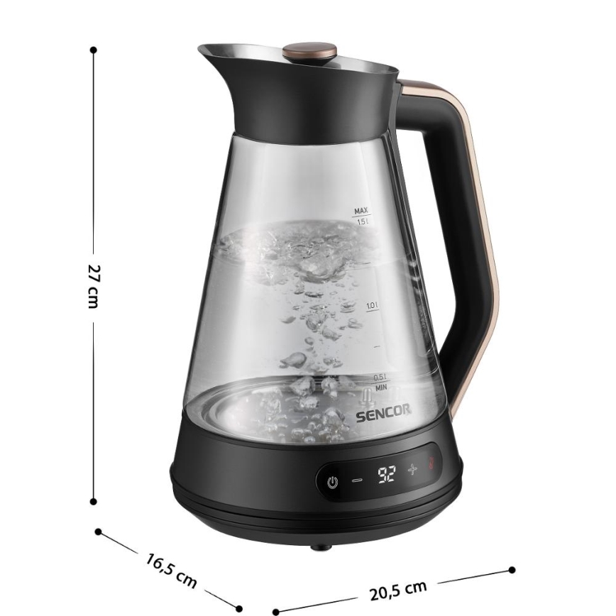 Sencor - Električni kuhalnik vode z nastavljivo regulacijo temperature 1,5 l 2150W/230V črn/rose gold