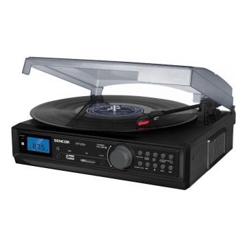 Sencor - Gramofon z USB-jem/SD/FM 8W/230V + Daljinski upravljalnik