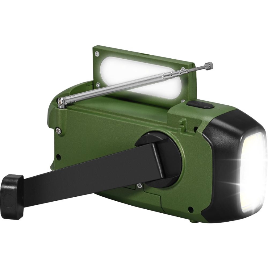 Sencor - Kamp radijska postaja s sončnim panelom in LED svetilko 5V/2000 mAh IPX4 zelena