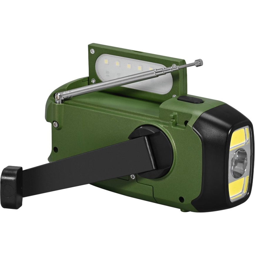 Sencor - kamping radio z ročico, sončnim panelom in LED svetilko 5V/2000 mAh IPX4, v zeleni barvi