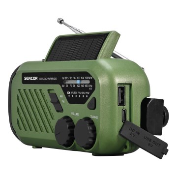 Sencor - kamping radio z ročico, sončnim panelom in LED svetilko 5V/2000 mAh IPX4, v zeleni barvi