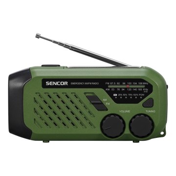 Sencor - Kampiranje radio s solarnim panelom in LED Baterijska svetilka s kaveljčkom in magnetom 5V/2000 mAh IPX4 zelena