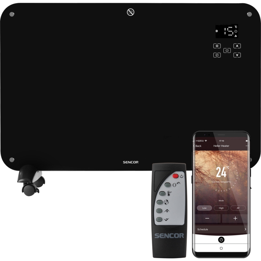 Sencor - Konvekcijski radiator z LCD zaslonom 750W/1500W/230V Wi-Fi Tuya IP24 črna + Daljinski upravljalnik