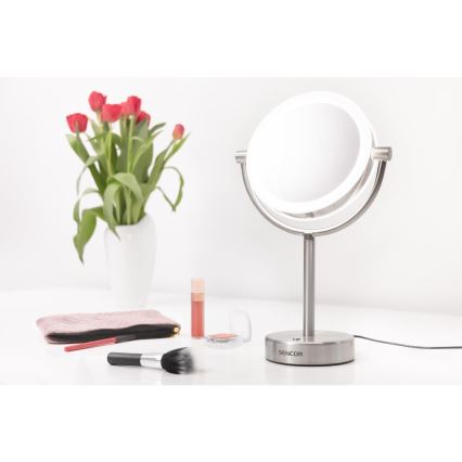 Sencor - Kozmetično ogledalce z LED osvetlitvijo ozadja LED/5W/230V nerjaveče jeklo