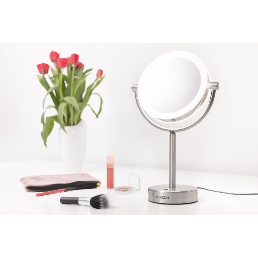 Sencor - Kozmetično ogledalce z LED osvetlitvijo ozadja LED/5W/230V nerjaveče jeklo