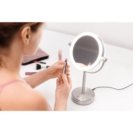 Sencor - Kozmetično ogledalce z LED osvetlitvijo ozadja LED/5W/230V nerjaveče jeklo