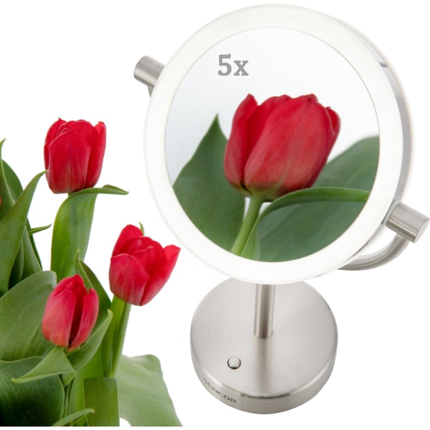 Sencor - Kozmetično ogledalce z LED osvetlitvijo ozadja LED/5W/230V nerjaveče jeklo