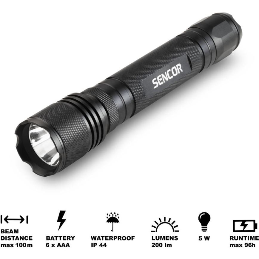 Sencor - LED Aluminijska svetilka LED/5W/6xAAA IP44 črna