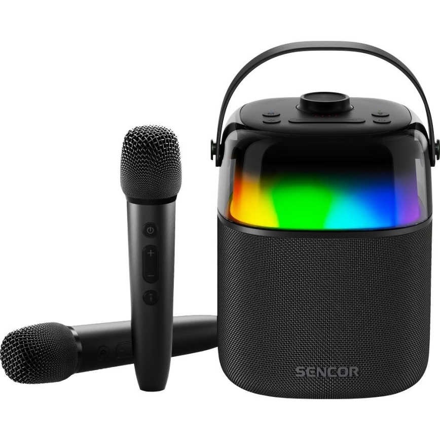 Sencor - LED RGB Zvočnik z brezžičnimi mikrofoni 35W 8000 mAh IPX5 črna