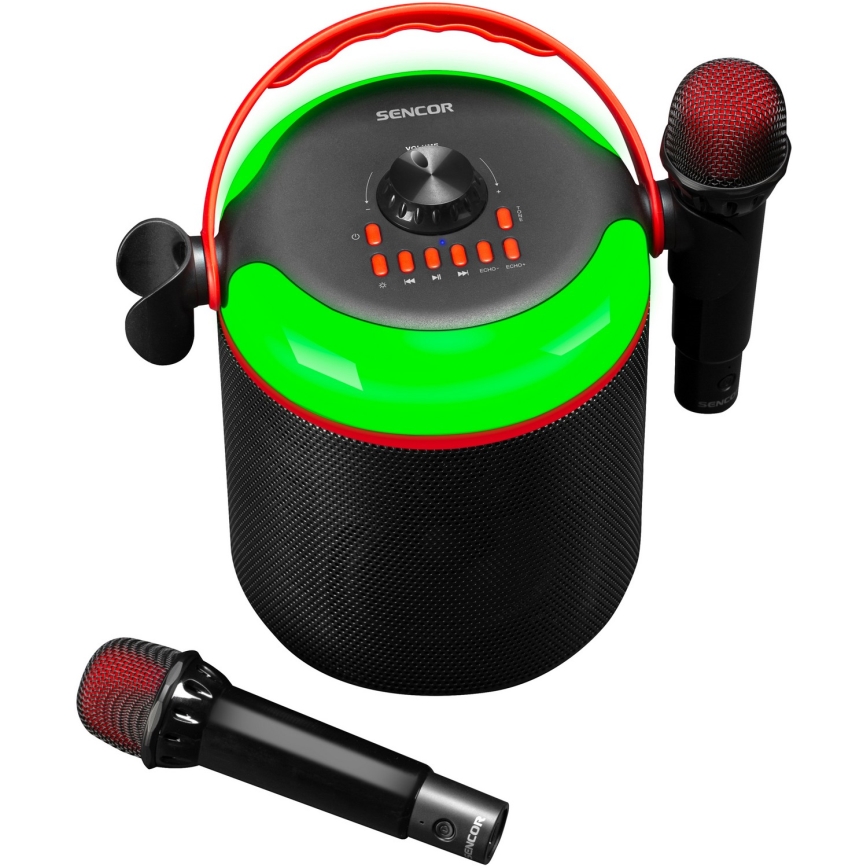 Sencor - LED Zvočnik z brezžičnimi mikrofoni 4000 mAh + 2x 1200 mAh