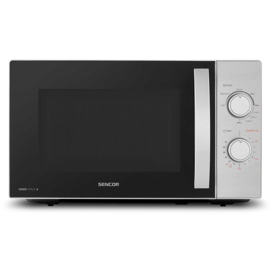 Sencor - Mikrovalovna pečica z funkcijo žara 700W/1000W/230V 20 l mat krom