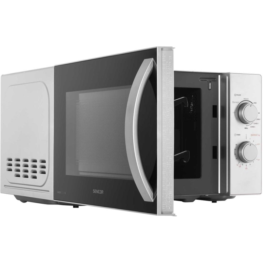 Sencor - Mikrovalovna pečica z funkcijo žara 700W/1000W/230V 20 l mat krom